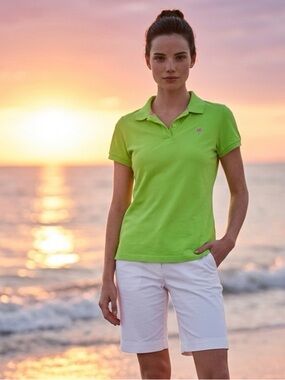 LILLY PULITZER Polo Shirt Top Golf Green Pink Medium